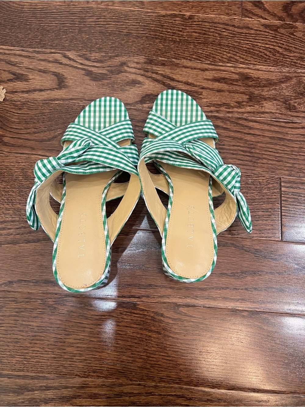 Talbots Green and White Gingham Knot-Front Slide Sandals - Picture 3 of 4